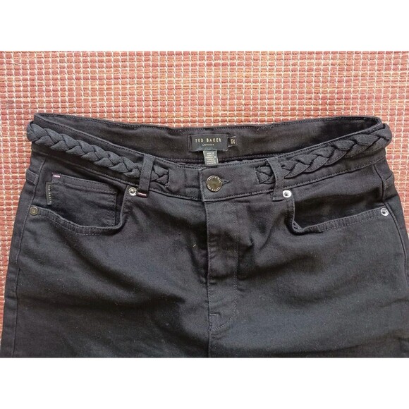 Ted Baker London Womens Jeans Sz 32 Black Braided Waist Belt Ankle Barrel Leg - Picture 2 of 6
